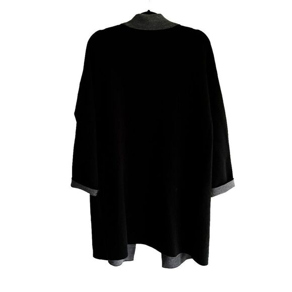 (SOLD) TAHARI Wool Long Cardigan Sweater Coat Black Gray Size L - Picture 4 of 6